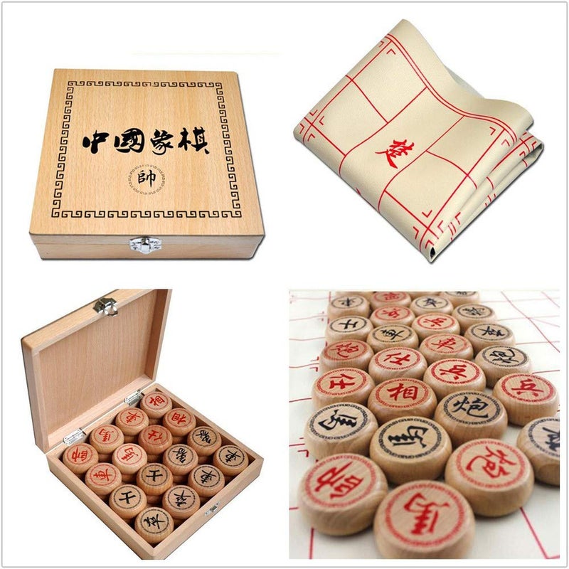 GoodPlay Beechwood Chinese Chess Set Xiangqi Travel Game Set with Wooden Box and Leather Chessboard - Image 2